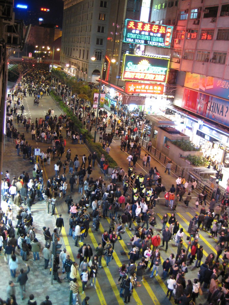 New Years Eve crowds building on Nathan Road